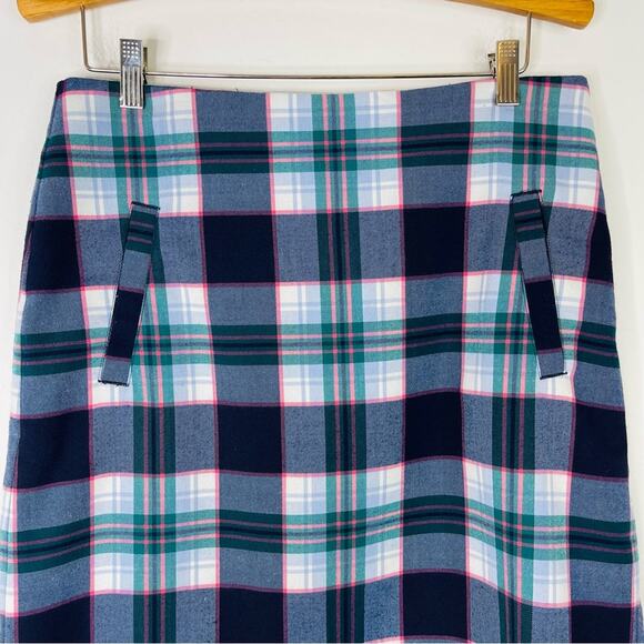 Talbots blue green pink plaid wool preppy midi skirt 8 - Picture 2 of 7
